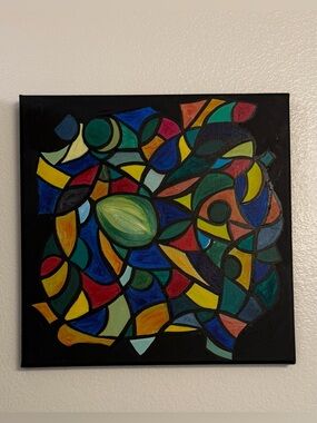 Original Abstract Colorful Geometric Art on Canvas Wall Decor 14”x14”